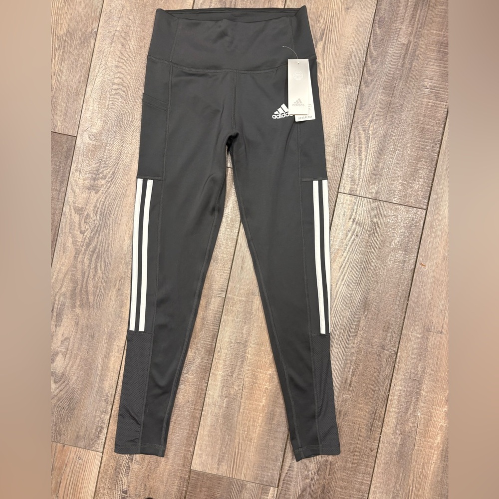 adidas Black Leggings with White Side Stripes - women